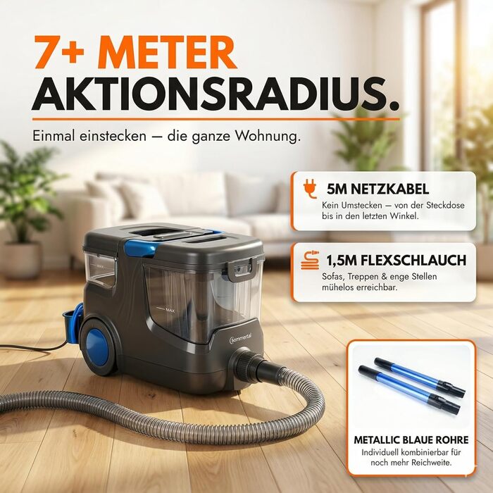 Пилосос миючий паровий Sommertal HYDRO 9000 MAX 1000 Вт, 28 кПа для килимів, м'яких меблів, авто та матраців