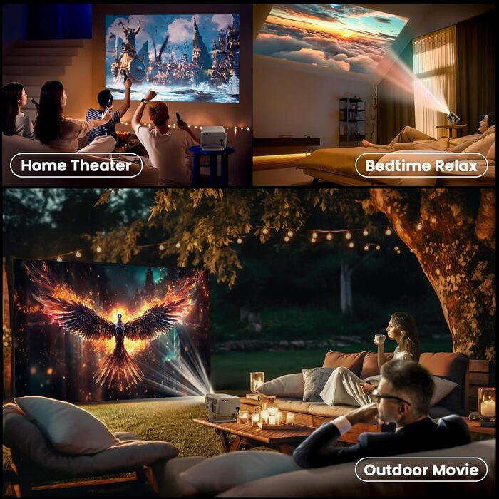 Beamer 4K з автофокусом та автотрапецеїдною корекцією: проєктор WiFi6 Bluetooth5.2, 360° обертання, FHD 1080P, для домашнього кінотеатру, з голосовим керуванням, для підключення телефону, підтримка Screen Mirroring