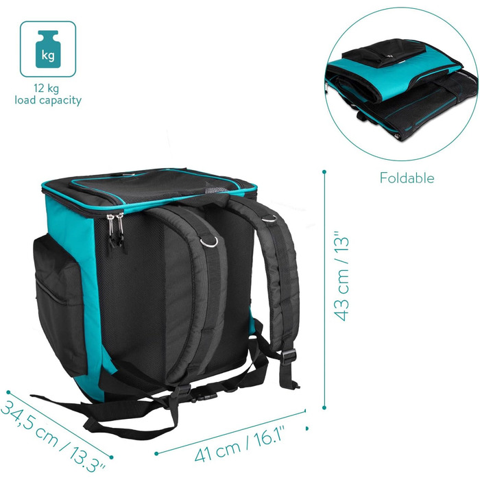 Рюкзак для собак та котів Navaris - м'який, з бавовняним бавовняним ременем, 41x34,5x43 см, складний, до 12 кг, блакитний