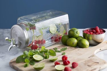 3-Liter Refrigerator Beverage Dispenser with Tap, Glass/Metal, Dimensions: 32.7 x 14 x 18 cm