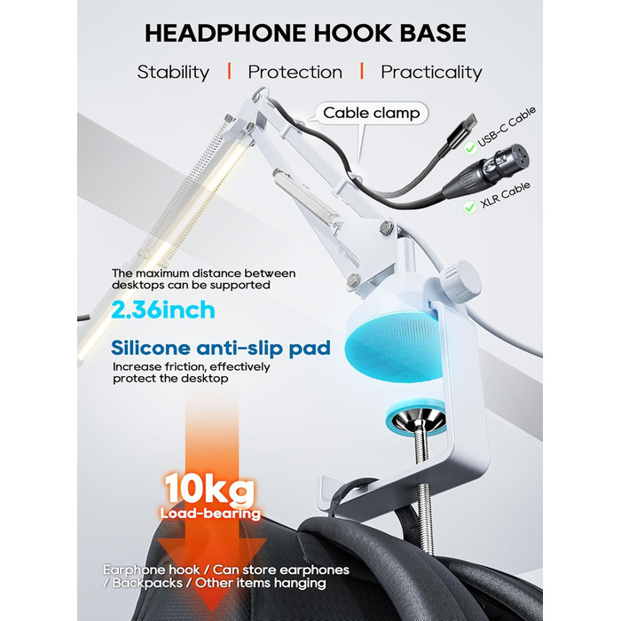 Кріплення для мікрофона на настільному кріпленні, 40 см, професійний мікрофонний тримач, сумісний з HyperX QuadCast, Blue Yeti, 360° обертання, адаптер 3/8' - 5/8'