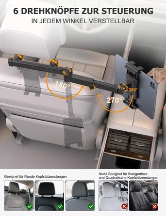 Утримувач для планшету в авто OHLPRO - розсувний, 48 см, універсальний, сумісний з iPad, смартфонами, Switch, з металевими кільцями