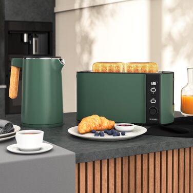 Набір кухонної техніки Arendo: електрочайник з регулюванням температури та тостер з 4-ма слотами (зелений)