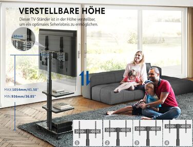 FITUEYES Rolling TV Stand with 3 Shelves - Adjustable Height & Swivel - Fits 32-60 Inch TVs (up to 30kg, VESA 600x400)