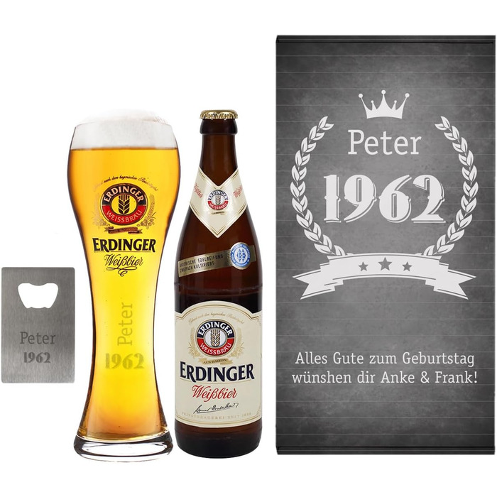 Herz & Heim® Wheat Beer Birthday Gift Set with Glass, Bottle Opener, and Gift Box, Personalized