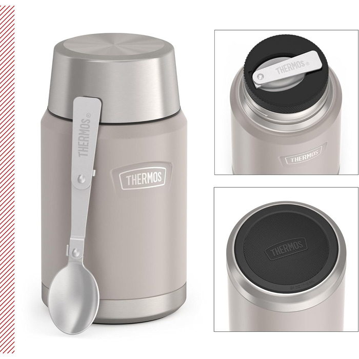 Термос ICON Food Jar 0,71 л, темно-сірий/графітовий матовий, контейнер для їжі з подвійних стінок з нержавіючої сталі 18/8, зберігає тепло та холод, з відкидним ложкою, неслизьке дно, абсолютно герметичний