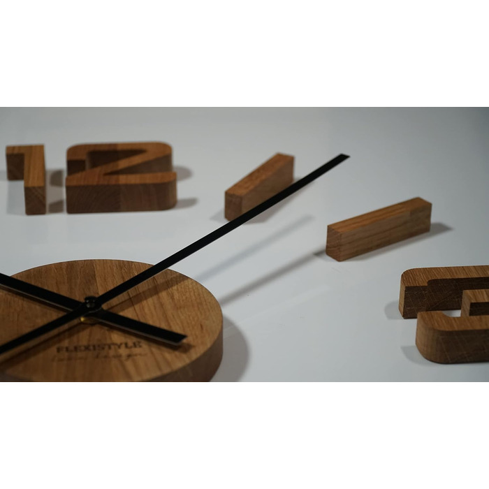 FLEXISTYLE 3D Wall Clocks DIY Oak Wood Large 50-75CM (Thickness 19MM!) for Office, Living Room, Bedroom Decoration (Black Hands, Wood), z54g eco75 d-1-x