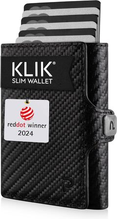 Гаманець чоловічий PURISTO KLIK Classic Slim з відділом для монет - мініатюрний гаманець з натуральної шкіри з RFID-захистом для 10-14 карт - карбоновий дизайн