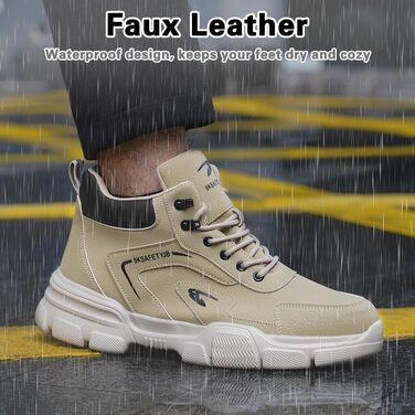 Черевики безпеки OFFCUP для чоловіків та жінок, водонепроникні, зі сталевим підноском, робочі черевики, черевики з захистом від порізів, неслизькі, легкі, з високим підйомом, шкіряні, кольору хакі, розміри 40-44, розмір 43