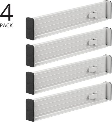 mDesign Adjustable Drawer Divider – Practical Drawer Organizer for Cabinets and Dressers – Flexible Plastic Drawer Dividers – 8-Piece Set – Smoke Gray and Black (Light Gray)