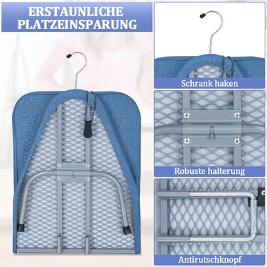 Відкидна прасувальна дошка з підставкою для праски, регульована по висоті, з антиковзними ніжками, компактна (Блакитна, 81 x 32 x 16 см)