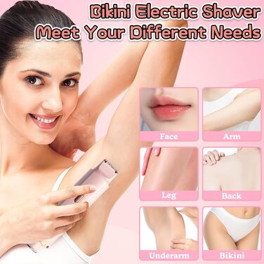 Електричний триммер для інтимної зони для жінок 2-в-1, вологостійкий (IPX7), для обличчя, рук, ніг, тіла та зони бікіні (рожевий)