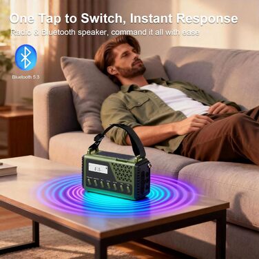 Сонячне радіо на ручку з Bluetooth, AM/FM/SW аварійне радіо з Powerbank 10000mAh, радіо на батарейках з SOS-сигналом, компас, LED-ліхтарик, лампа для читання, для відключення електроенергії, виживання, кемпінгу