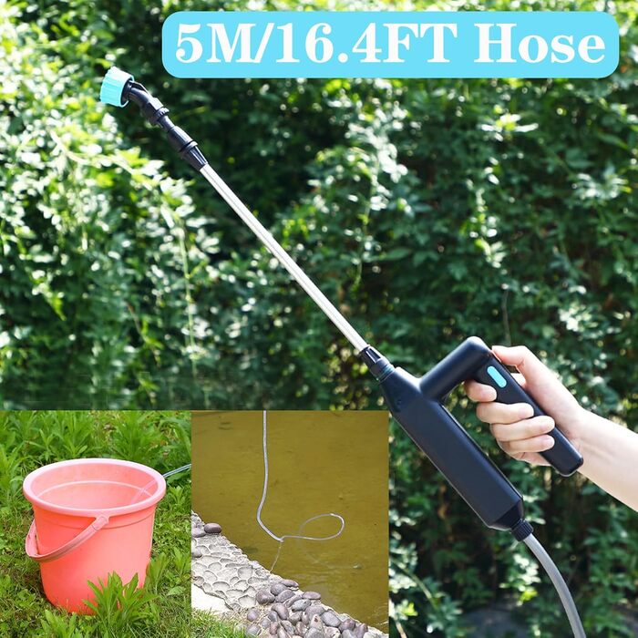DOUBFIVSY Electric Pressure Sprayer, Plant Sprayer Garden Sprayer Spray Lance with 3 Nozzles and 5m Hose, Rechargeable USB, Spraying Device for Plant Protection for Garden Weeding (7.2V Spray Lance)
