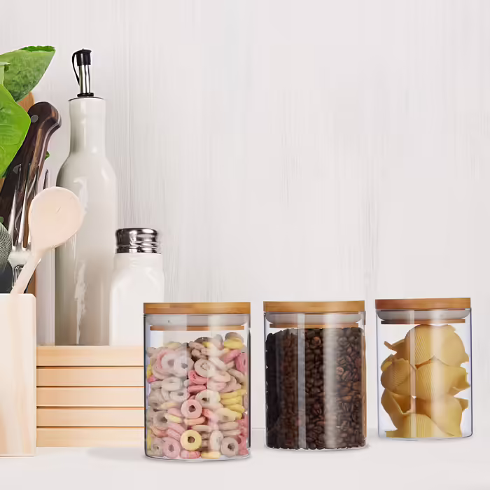 Relaxdays Set of 3 Glass Storage Containers, 600 ml