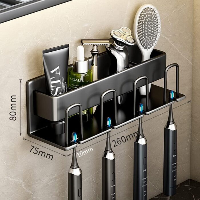 Electric Toothbrush Holder Wall Toothbrush Holder Self-Adhesive No Drilling for Bathroom, Space Aluminum, Hand Toothbrush, Toothpaste, Cup Storage