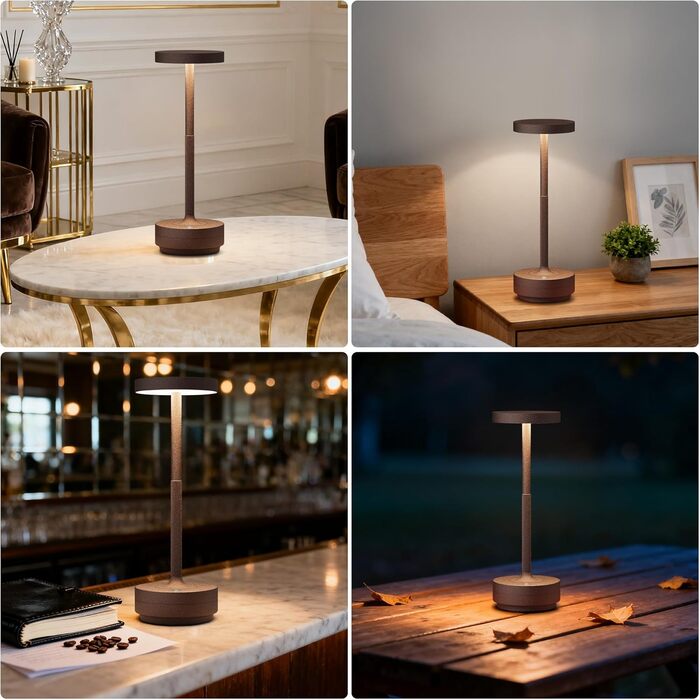 Настільна лампа бездротова LED для вулиці та дому IP54, акумулятор 5000mAh, димується, 3 кольори світла, зарядка від USB (Іржавий)