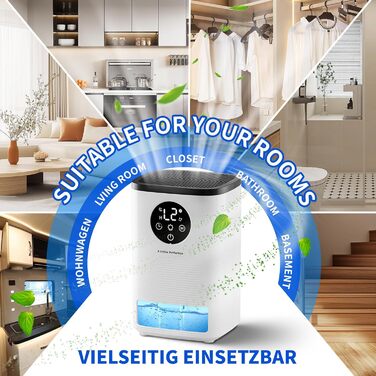 Електричний осушувач повітря 1600 мл, портативний, ультратихий, з автоматичним вимкненням та 7-кольоровим підсвічуванням для спальні, ванної кімнати та дому