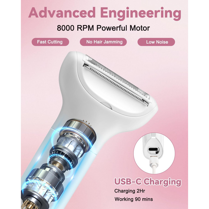 Епілятор для жінок 5-в-1: гоління, стрижка, триммінг обличчя, тіла та бікіні. Вологостійкий, акумуляторний тример з USB-зарядкою