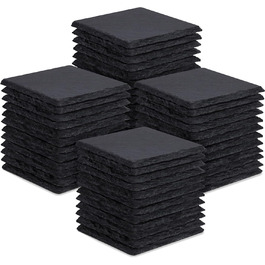 48 Slate Coasters, GOH DODD 4 Inch Black Stone Coasters Set, Laser Engraved Blank Coasters with Anti-Scratch Bottom for Home, Office, Kitchen, Apartment, Bar, Gathering