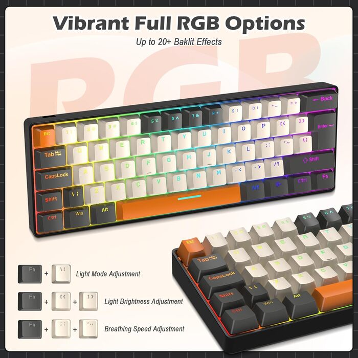 ZIYOU LANG T60 Pro: Механічна комбо клавіатура та миша з RGB підсвічуванням (60% UK Layout, Linear Red Switch, 6400DPI)
