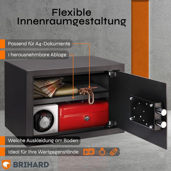 Сейф для бізнесу Brihard Business XL Tresor з ключовим замком, 50x35x36 см, сірий Titan, сімейна версія (25x35x25 см)
