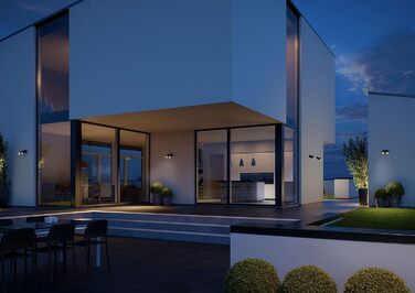 Steinel LED Spotlight DUO SC Connect, smart outdoor wall light, motion sensor, dimmable, controllable via app, schedule function, 7 W, 3000K, Anthracite