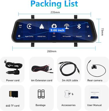 Дзеркало-відеореєстратор Podofo 9.66