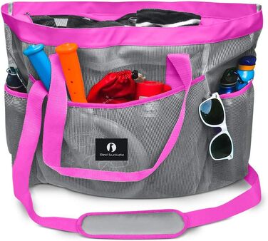 Red Suricata Large Mesh Beach Bag - Beach Bags and Shopping Bags (Gray/Pink)