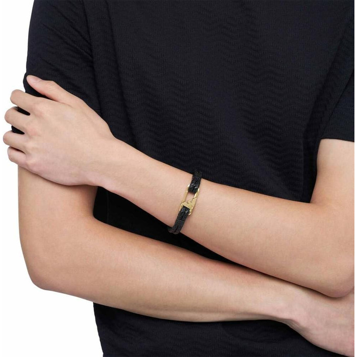 Чоловічий браслет Emporio Armani з нержавіючої сталі або шкіри з застібкою-ланцюгом (кремове золото та чорний)