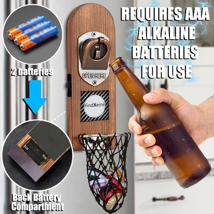 ZONSUSE Bottle Opener Wall Mount Magnet with DIY E-Ink Screen, Vintage Wood Beer Opener Wall with Holder, Customizable Images/Texts, Unique Gift Ideas Gifts for Men Christmas Gifts