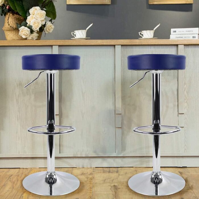 KKTONER Adjustable Height Swivel Bar Stool - SPA, Office & Task Chair with PU Leather (Blue)