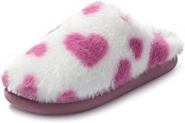 Тапочки жіночі JOMIX Winter Hausschuhe з сердечками, плюш, теплі, красиві пухнасті домашні тапочки, сліпони, для дому, 37 EU, фіолетові