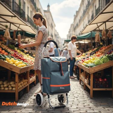 Тролей для покупок Eskey з відділенням для охолодження – великі колеса, складаний, водонепроникний, 50 л (Чорний, Cloud Gray)