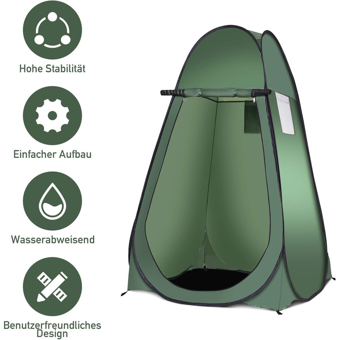 Намет для душу GYMAX, переодягання, туалет, кемпінг, 120x120x190 см, мобільний, зелений