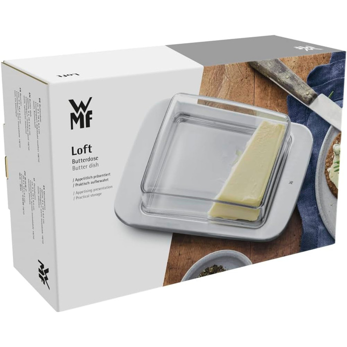 WMF Loft Brunch Butter Dish, Stainless Steel 11.5 x 16.8 cm, with Plastic Lid, Brushed Cromargan Stainless Steel, Dishwasher Safe