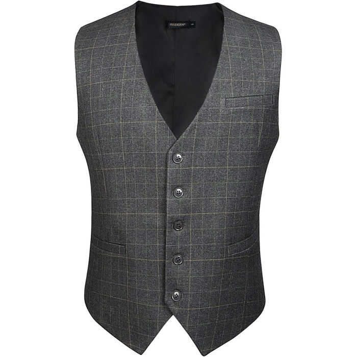 Жилет для чоловіків HISDERN з візерунком у клітинку, для весілля та офіційних заходів, бавовна, світло-сірий, 3XL