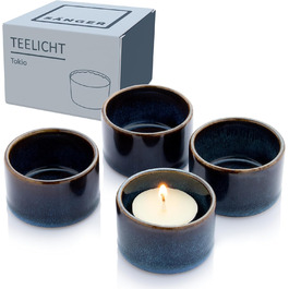 Singer | Tealight Holder Tokio 8-Piece Set, Glass Lantern made of Stoneware including Tealight, Handmade Tealight Glasses with Lanterns, Candle Glasses Dark Blue with Black Accents 5.2 | PREMIUM COLLECTION Candle Holder Set 8 Pieces