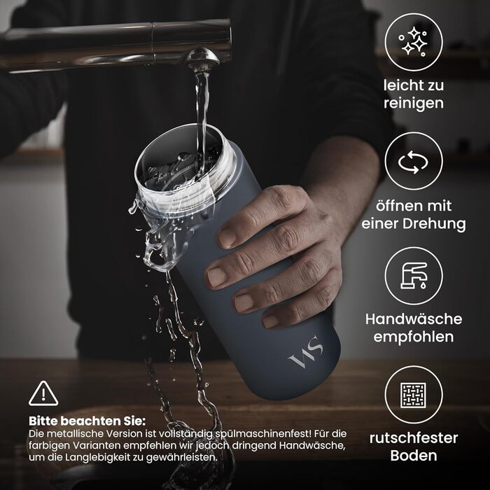 Термокружка для кави To-Go з нержавіючої сталі, 360 мл, витримує 4 години тепла та 8 годин холоду, BPA-free, з герметичним закриттям, сірий колір