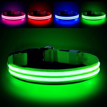 Світлодіодне нашийник для собак, перезаряджається, водонепроникний, для великих собак, 3 режими світіння (зелений, M)