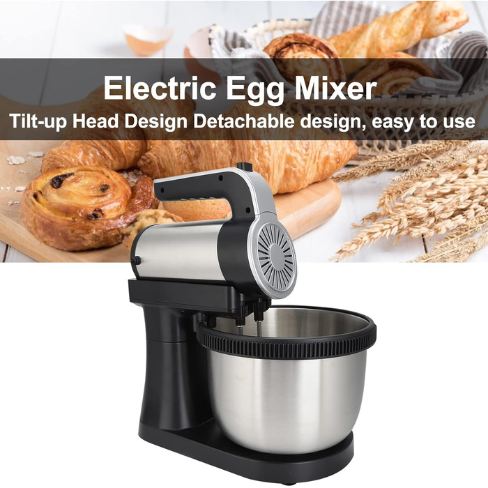 Stand Mixer, 2-in-1 1000W 5-Speed Tilt-Head Electric Hand Mixer with 4-Liter Stainless Steel Bowl, Dough Hooks, Whisk, and Beaters, Multifunctional Household Kitchen Mixer for Everyday Use