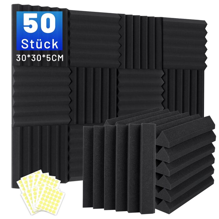 Акустичний поролон для звукоізоляції, панелі шумопоглинаючі 5х30х30 см, висока щільність, набір 50 шт