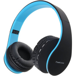 PowerLocus Бездротові навушники Over-Ear з Bluetooth, Hi-Fi стерео, FM радіо, Micro SD/TF, мікрофон, для iPhone/Android/Tablet/Laptop (Чорний/Синій)