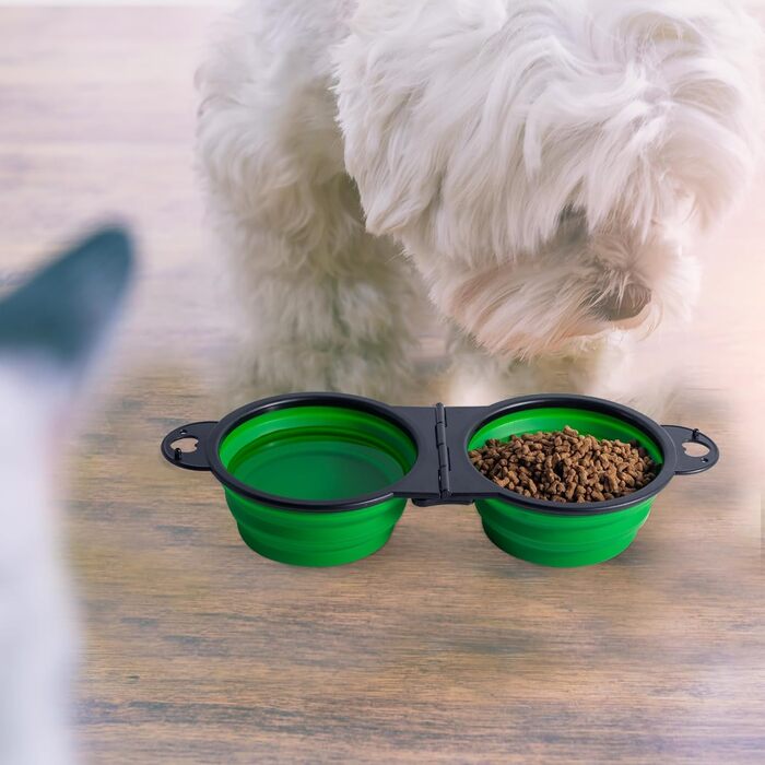 Складаний миска для собак SLSON, подвійний набір, для подорожей, прогулянок, активного відпочинку (зелений)