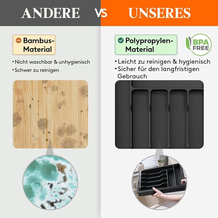 Органайзер для столових приборів Lifewit в шухляду, розсувний, 7-9 відділень, 35-48 см, чорний