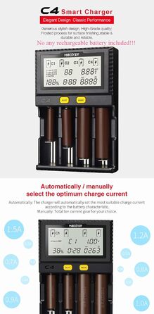 Зарядний пристрій LGIDTECH C4 MiBOXER для акумуляторів 18650 з автозарядкою та LCD дисплеєм (AA, AAA, C, 26650, 16340, 18500, 18350, 17670, RCR123, Li-ion, IMR, INR, ICR, NI-MH, NI-Cd, LiFePO4)