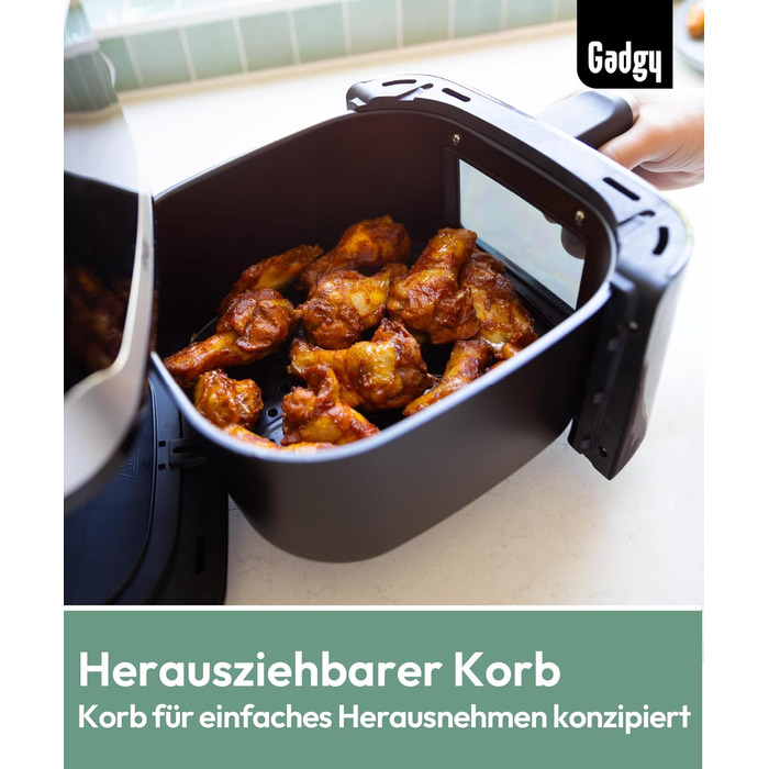 Фритюрниця без олії Gadgy 5L з цифровим дисплеєм та скляним вікном - Airfryer з антипригарним покриттям, 1400W, регулювання температури 80-200°C