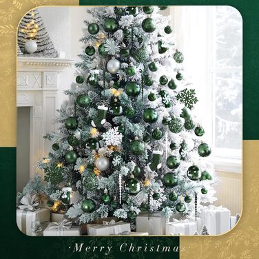 Набір ялинкових прикрас SOLEDI® 128 шт. Преміум якість, пластикові кулі білого кольору з зіркою, міцні та безпечні, набір прикрас з гачками, кольорові ялинкові кулі, багаторазовий декор на Різдво (зелений)