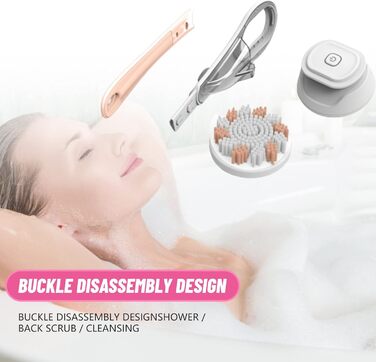 6-in-1 Electric Back Brush, Shower Brush with 6 Multifunctional Cleaning Heads, Body Brush 360° Rotation, IPX7 Waterproof 3 Speed Spin Cleaning Brush for Men Women (Pink)