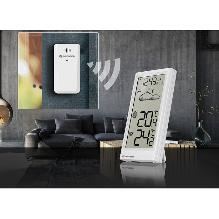 Метеостанція Bresser Meteo Temp з зовнішнім датчиком: термометр, барометр, прогноз погоди, білий колір